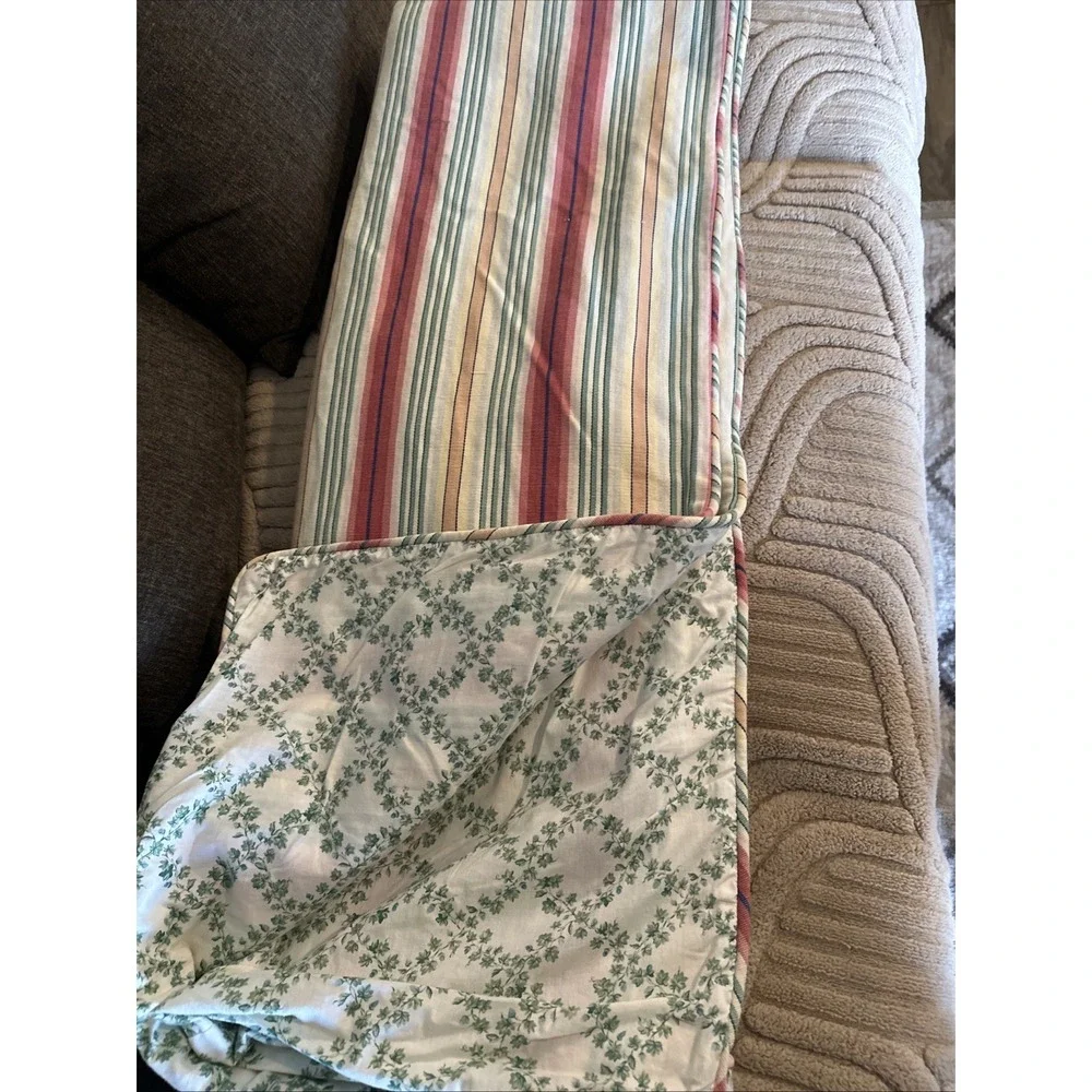 VTG Beautiful Duvet Handmade Green Vines On 1 Side/Stripes On The Other 84x84